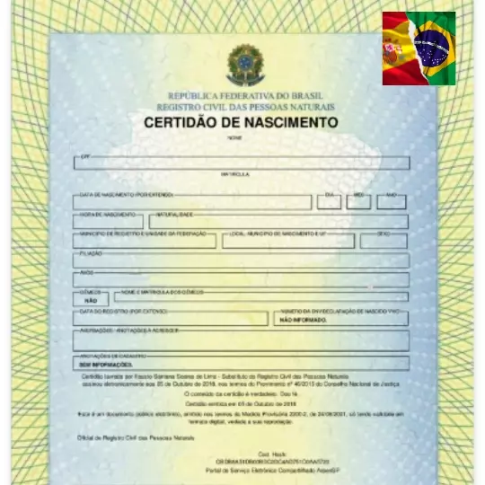 Espanhol - Tradução Juramentada Certidão de Nascimento