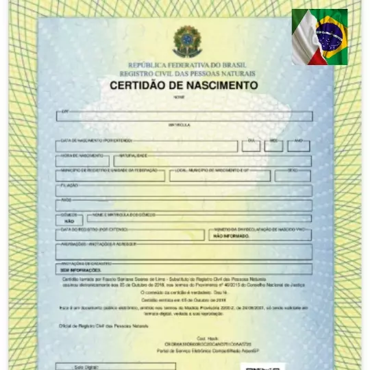 Portuguese/English - Certified Translation of Birth Certificate (Digital)