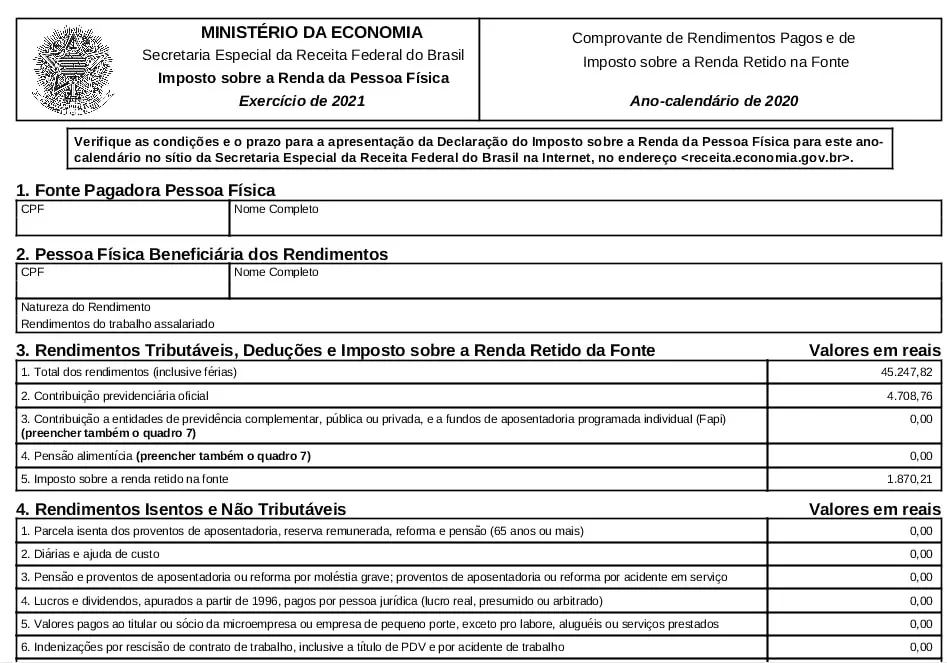 Tradução Juramentada Imposto de Renda (Padrão)