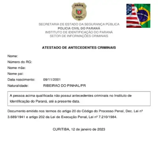 Inglês - Tradução Juramentada Antecedentes Criminais