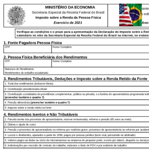 Inglês - Tradução Juramentada Declaração de Imposto de Renda Brasileiro