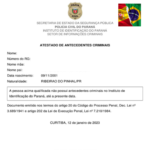 Espanhol - Tradução Juramentada Antecedentes Criminais